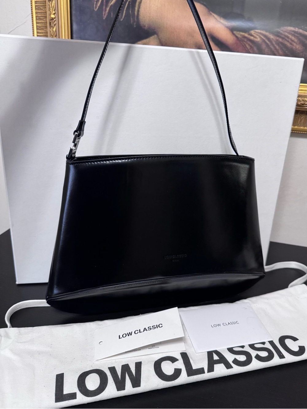 Low Classic Black Leather Shoulder Bag